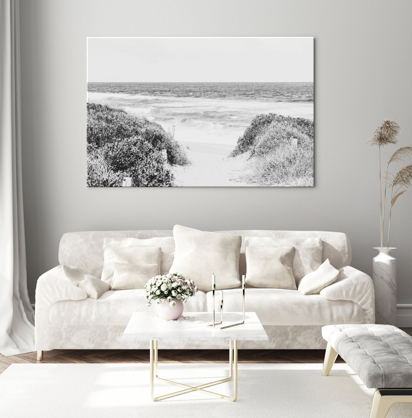 black and white beach wall art print, oversized canvas for living room over sofa | arrtopia