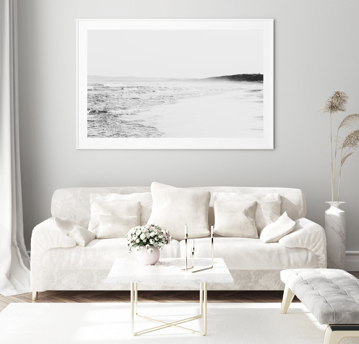 black & white beach art print, minimalist coastal wall art | arrtopia