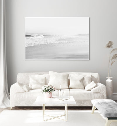 extra large minimalist black and white beach wall art print for living room by arrtopia