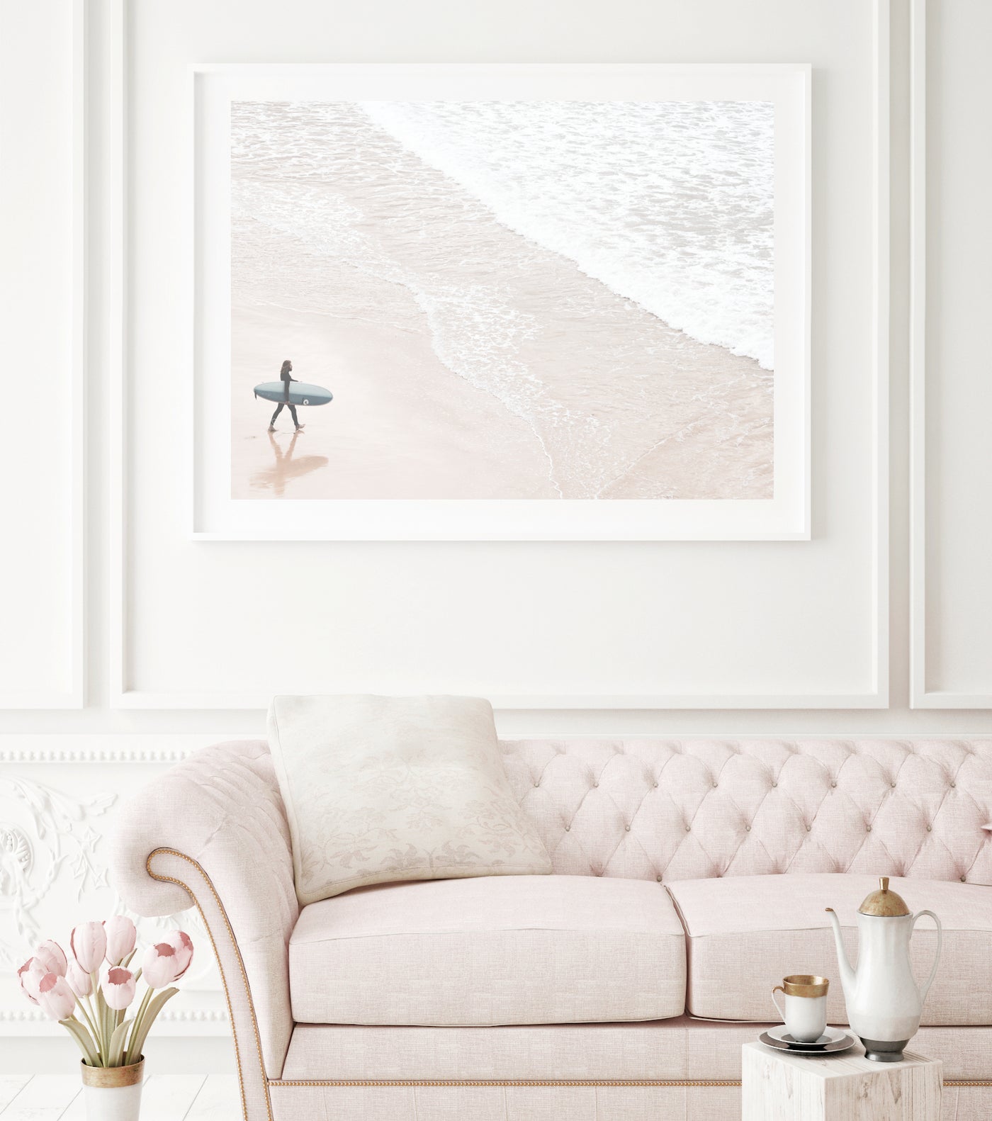 pastel beach wall art print, large surfing wall poster by arrtopia