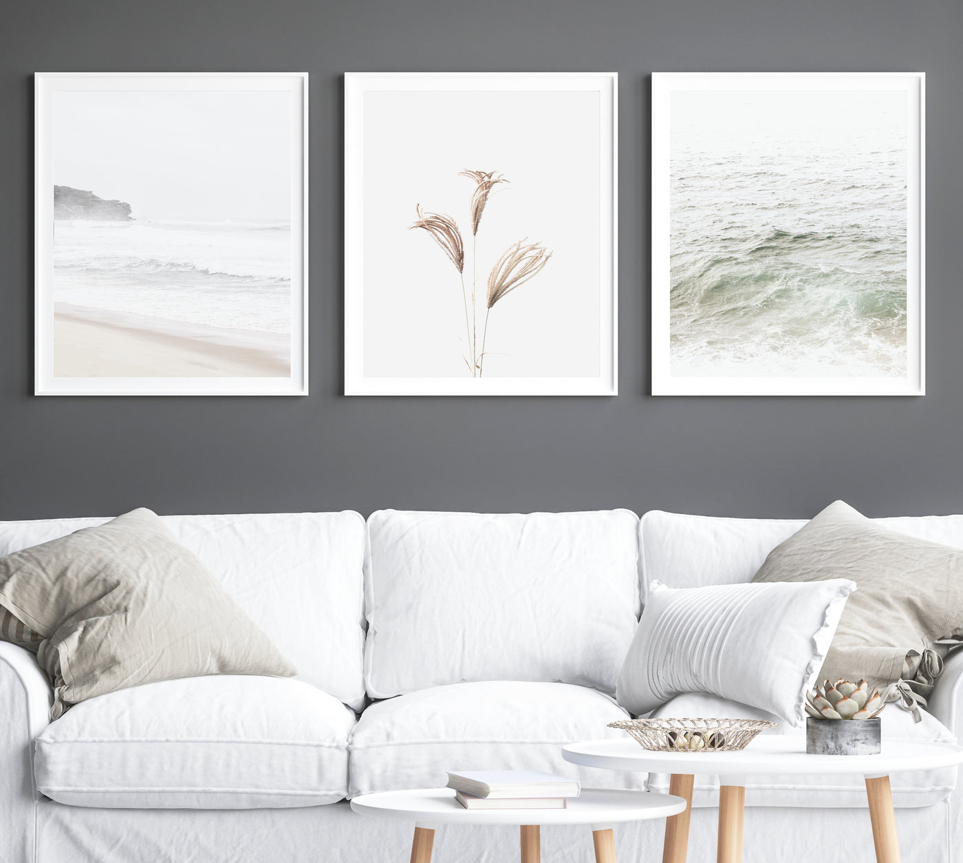 coastal wall art, set of 3 prints, neutral wall decor | arrtopia