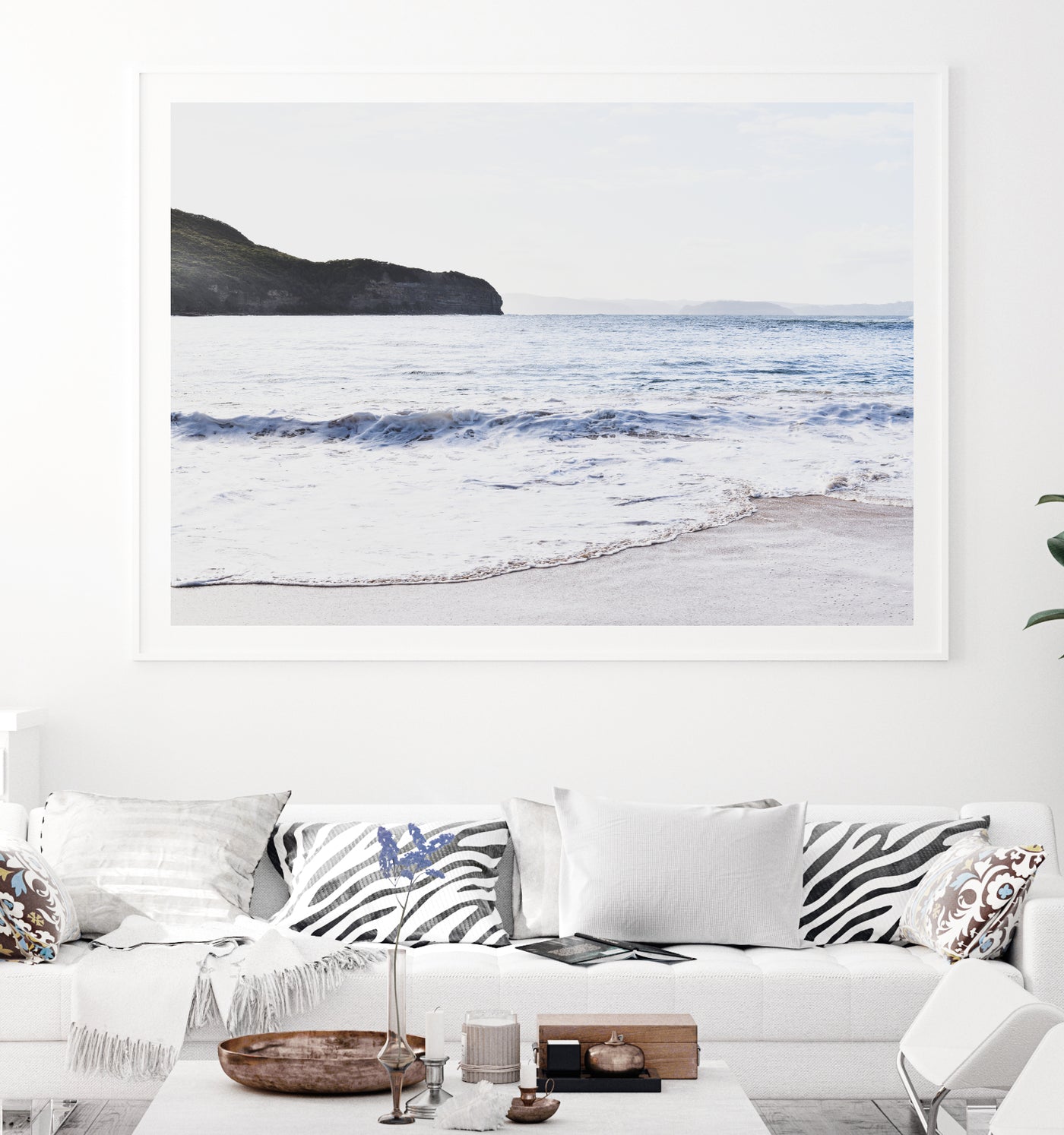 Beach Wall Art, Coastal Wall Decor for White Living Room, Pastel Blue Print | arrtopia