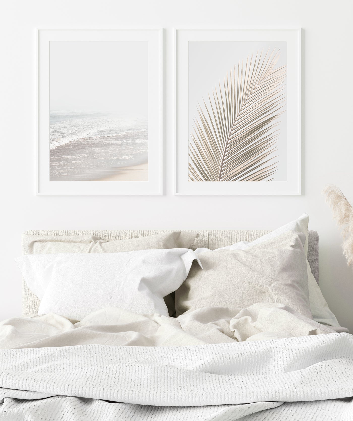 neutral beach wall art print set for contemporary bedroom | arrtopia
