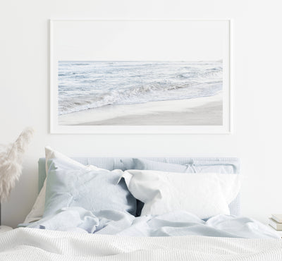 Minimalist pastel beach wall art print, large wall decor for bedroom | arrtopia