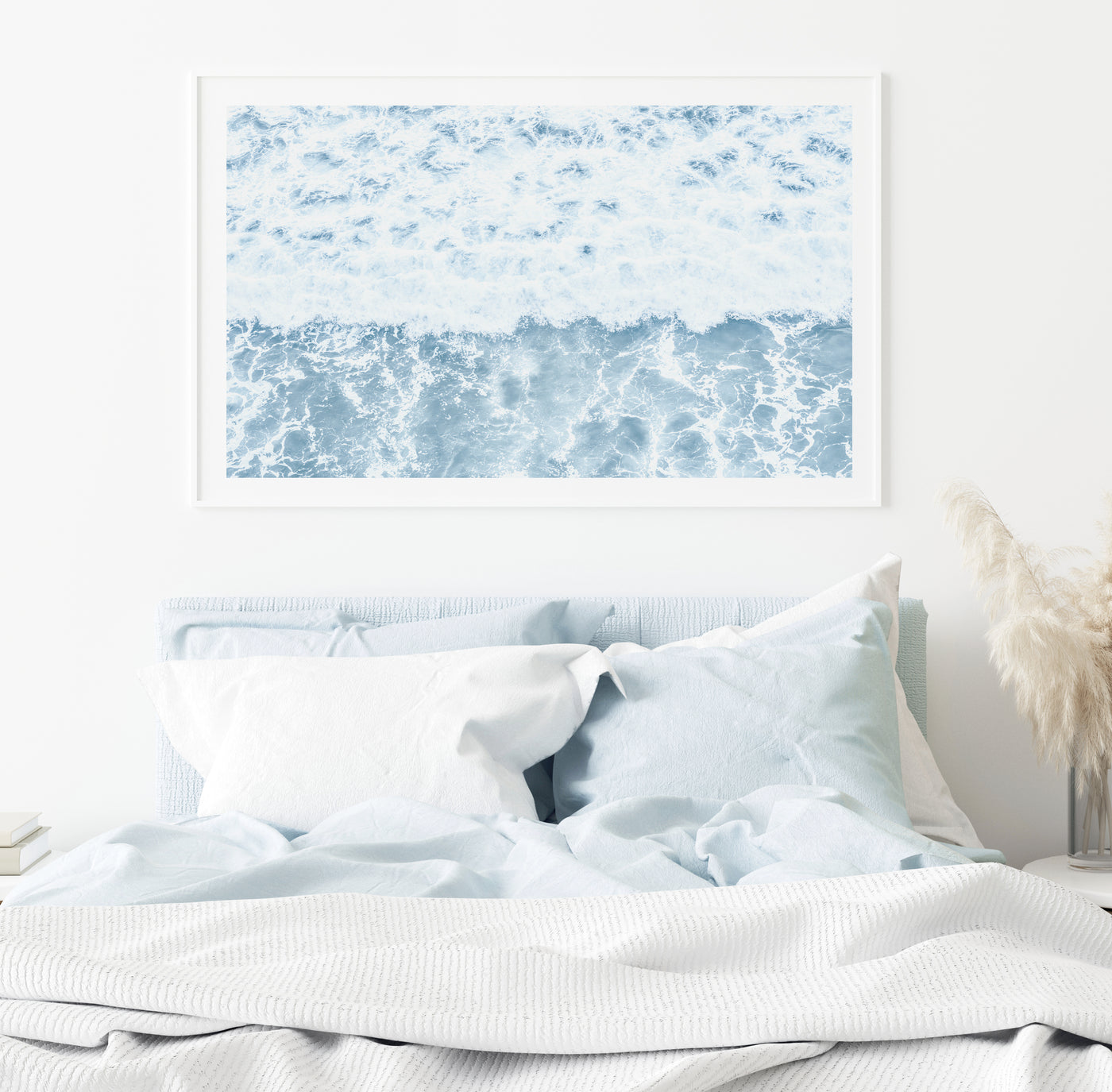 oversized pastel blue ocean wave wall art print by arrtopia