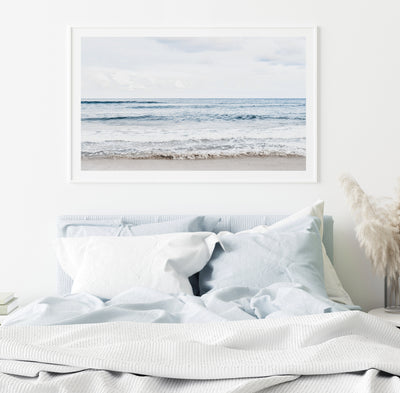 Coastal Wall Art, Avalon Beach Photography Print, Pastel Blue Wall Decor for Bedroom | arrtopia