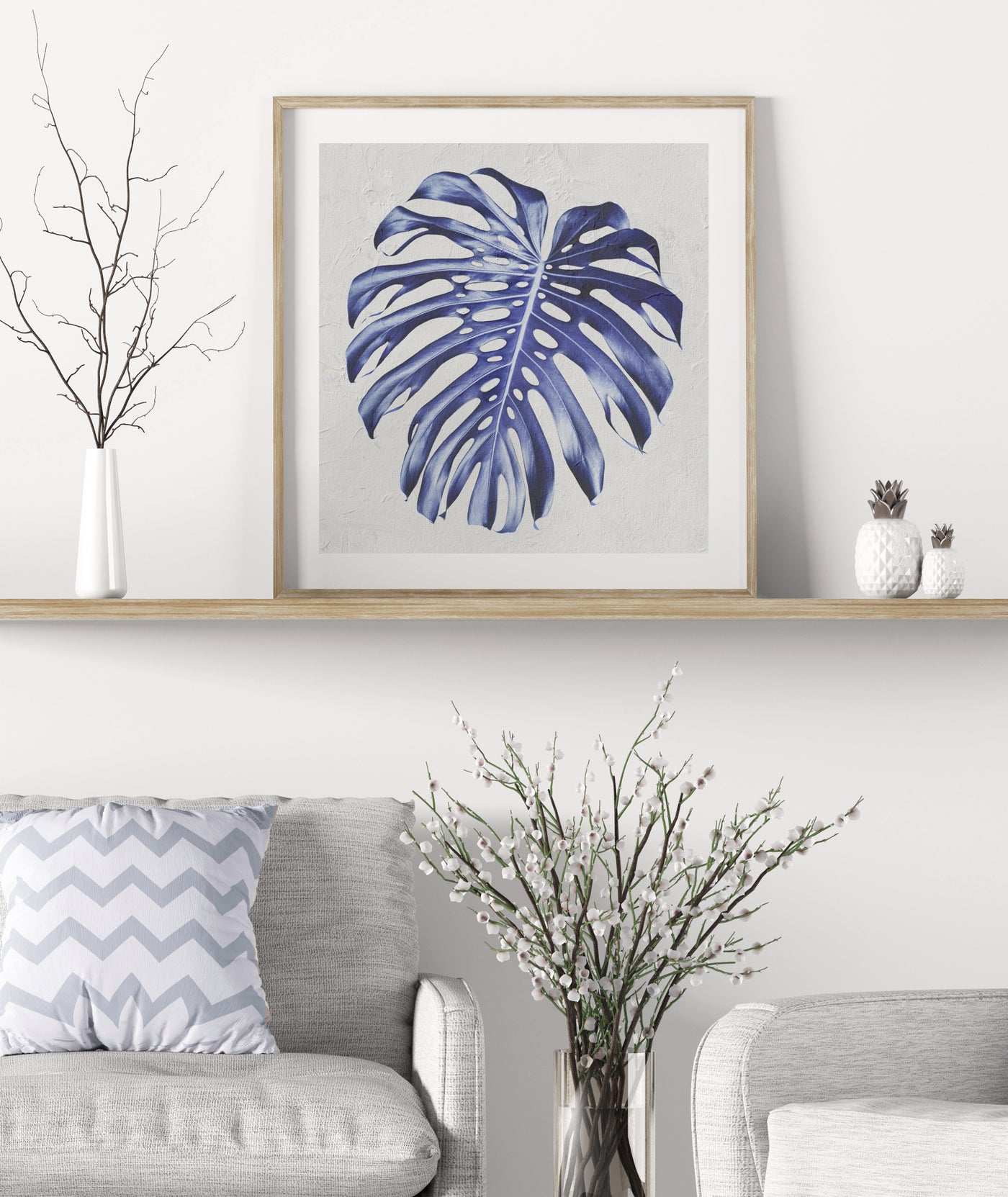 large leaf wall art print, blue botanical pposter | arrtopia