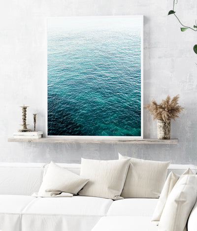 turquoise waters ocean wall art print by arrtopia in situ in contemporary living room