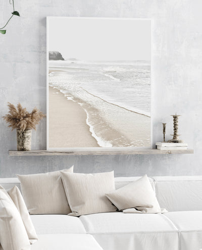 Neutral Beach Print, Pastel Coastal Wall Art, Canvas Print for Living Room | arrtopia