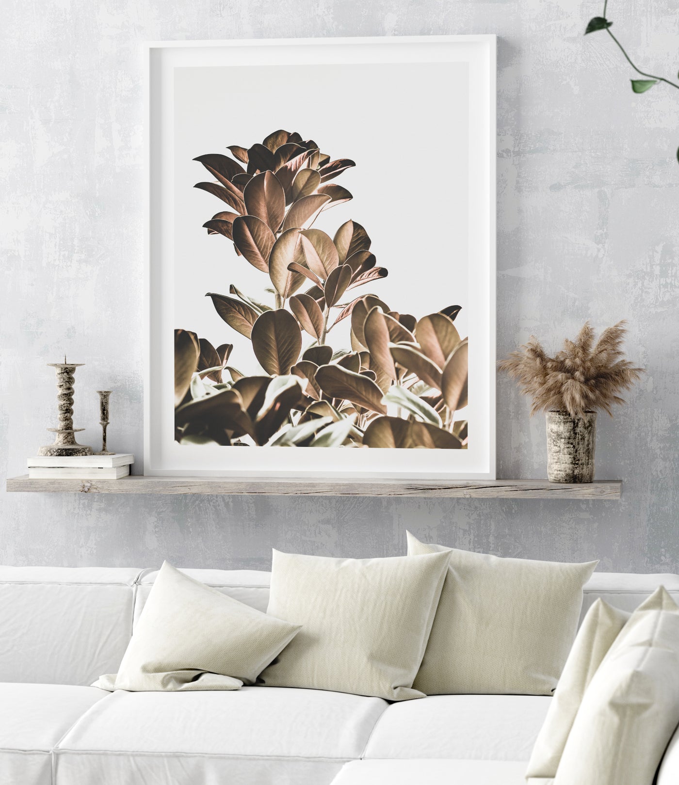 Neutral Botanical Wall Art, Magnolia Print, Large Nordic Living Room Wall Decor | arrtopia