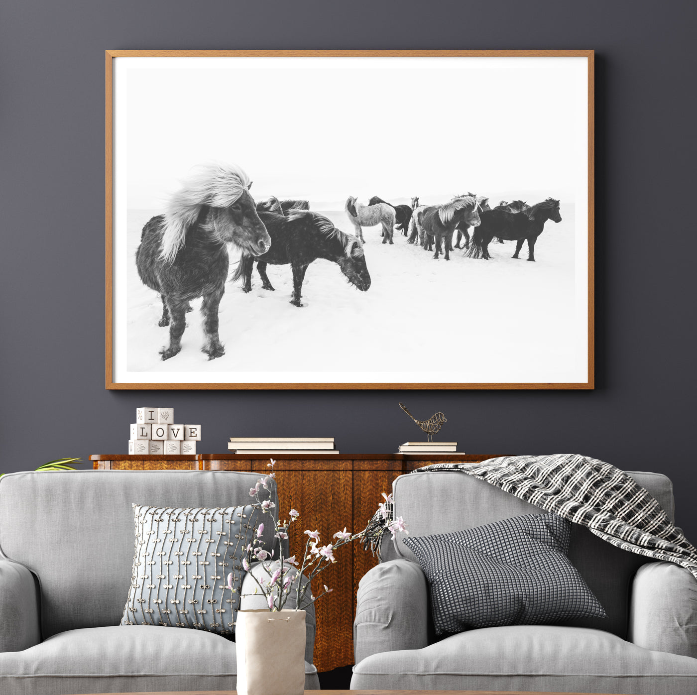 Black & White Nature Wall Art,  Iceland Horses Photography Print, Large Nordic Wall Decor | arrtopia