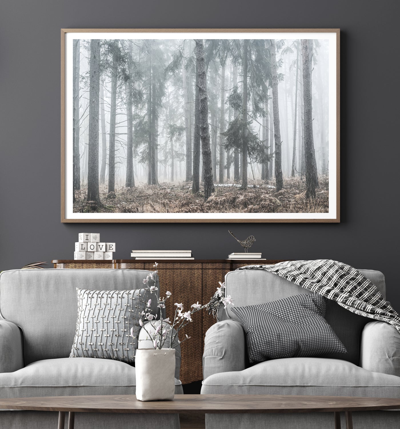 Neutral Nature Wall Art, Misty Forest Photography Print, Large Nordic Wall Decor | arrtopia