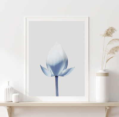 Flower Wall Art, Lotus Print, Pastel Blue Living Room Wall Decor | arrtopia