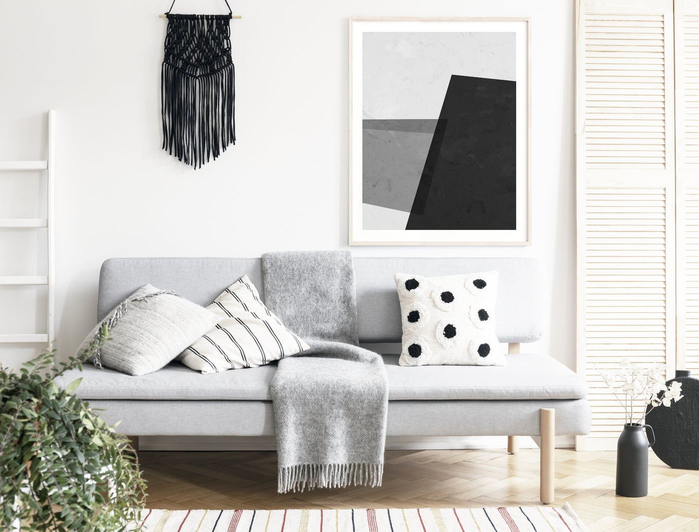 Abstract Wall Art, Geometric Art Print, Black and White Canvas Wall Art, Extra Large Boho Living Room Wall Decor | arrtopia