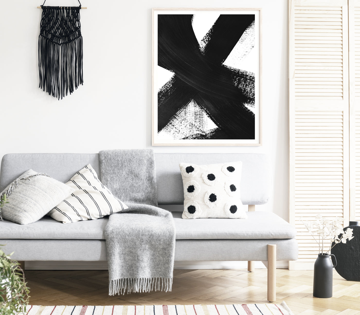 Abstract Wall Art, Contemporary Black & White  Art Print, Ready-to-Hang Canvas, Extra Large Wall Decor | arrtopia
