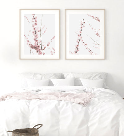 Botanical Wall Art, Cherry Blossom Print Set, Large Living Room Wall Decor | arrtopia
