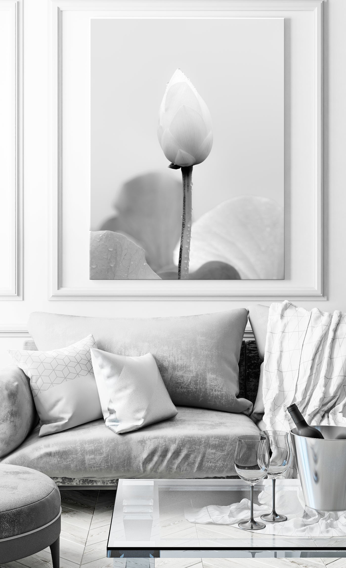 black and white flower art print, oversized canvas wall art for living room | arrtopia