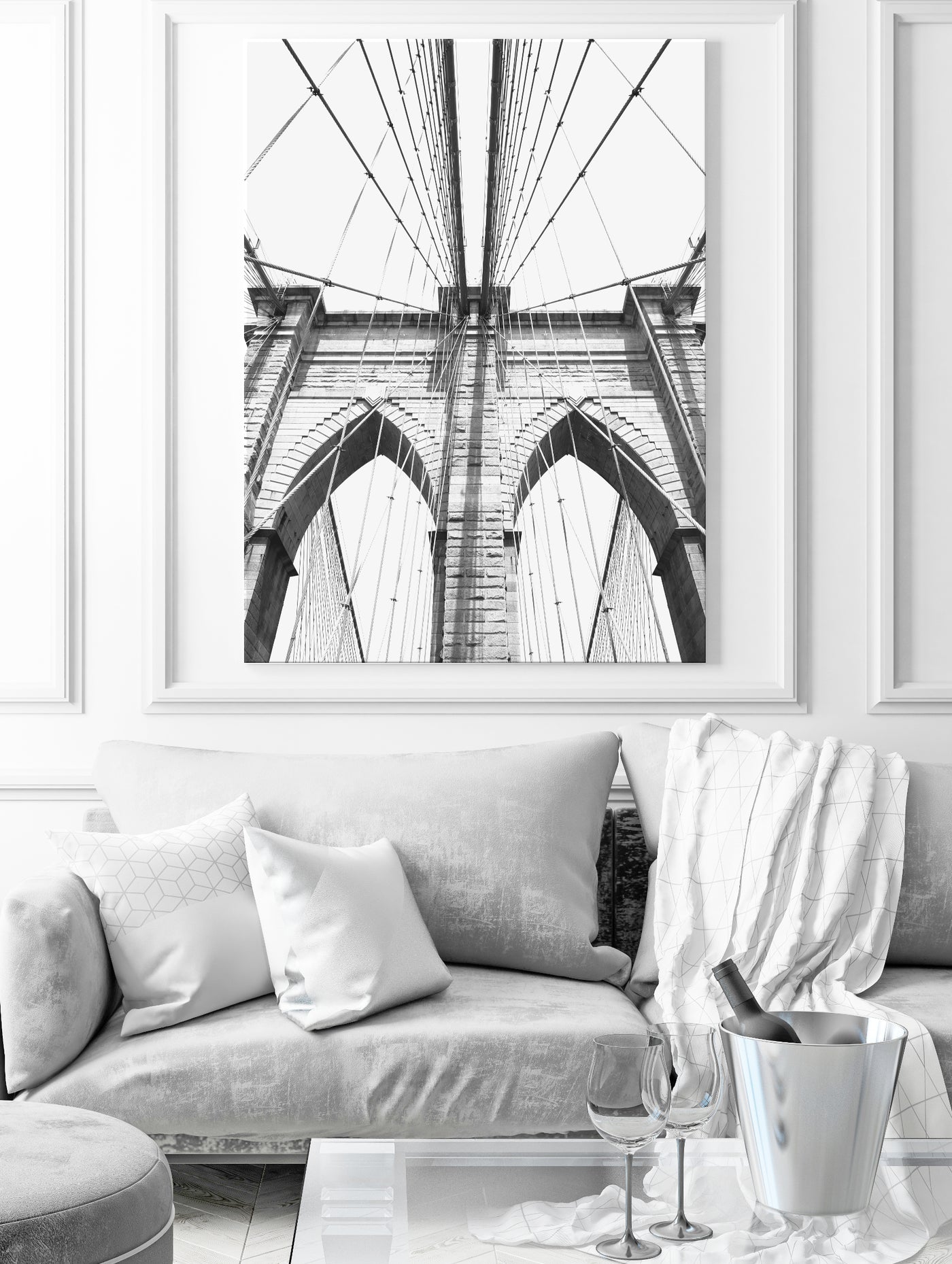 Black & White New York Photography, Brooklyn Bridge Wall Art, Europe Print, Large Living Room Wall Decor | arrtopia