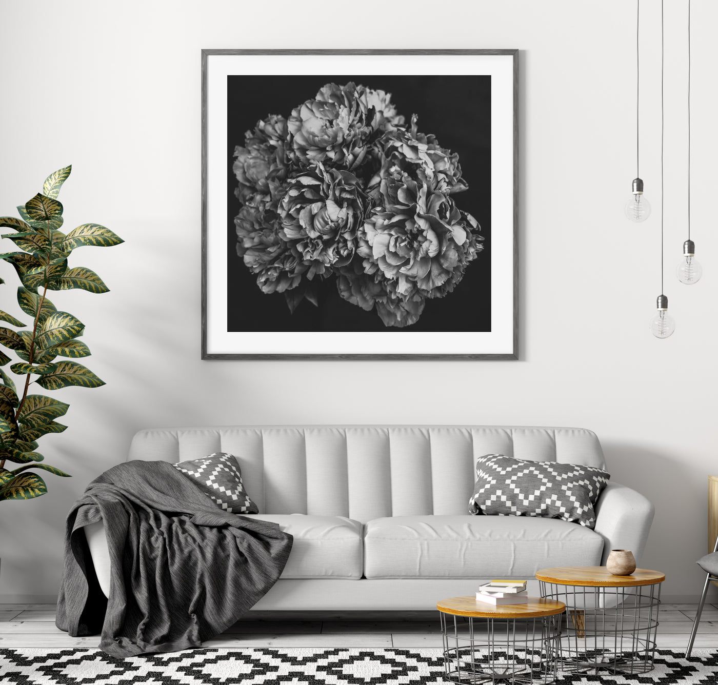 black and white flower wall art, peony print | arrtopia