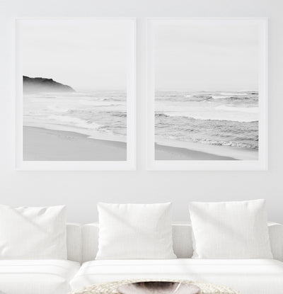 Coastal Wall Art, Black & White Beach Photography Print Set, Extra Large Wall Decor | arrtopia
