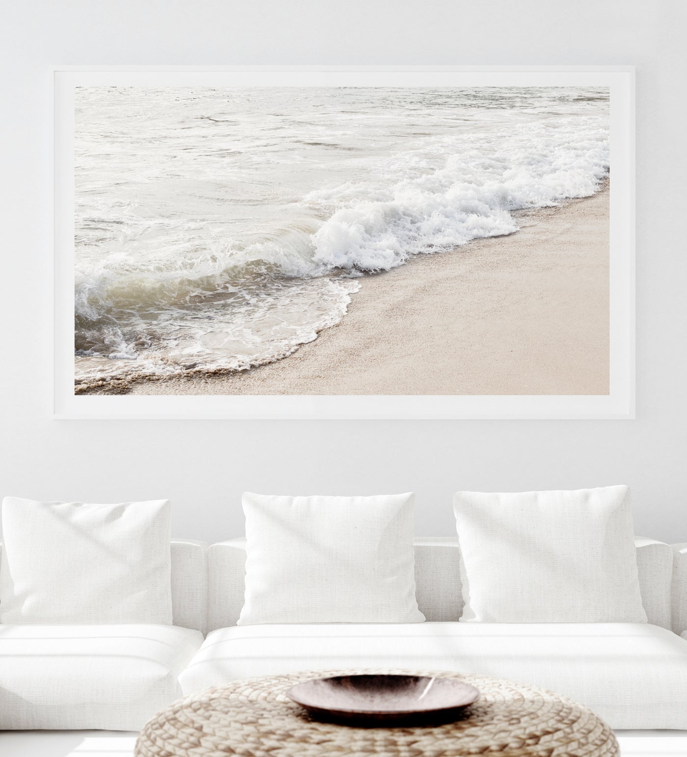oversized neutral beach wall art print for white living room | arrtopia