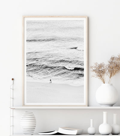 Black & White Coastal Wall Art, Beach Surf Photography Print, Extra Large Wall Decor | arrtopia