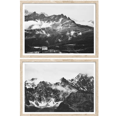 Black & White Swiss Alps - Set of 2