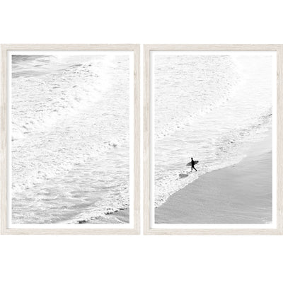 Black & White Coastal Wall Art Set of 2,  Sunset Surf Beach Photography Print, Extra Large Wall Decor | arrtopia