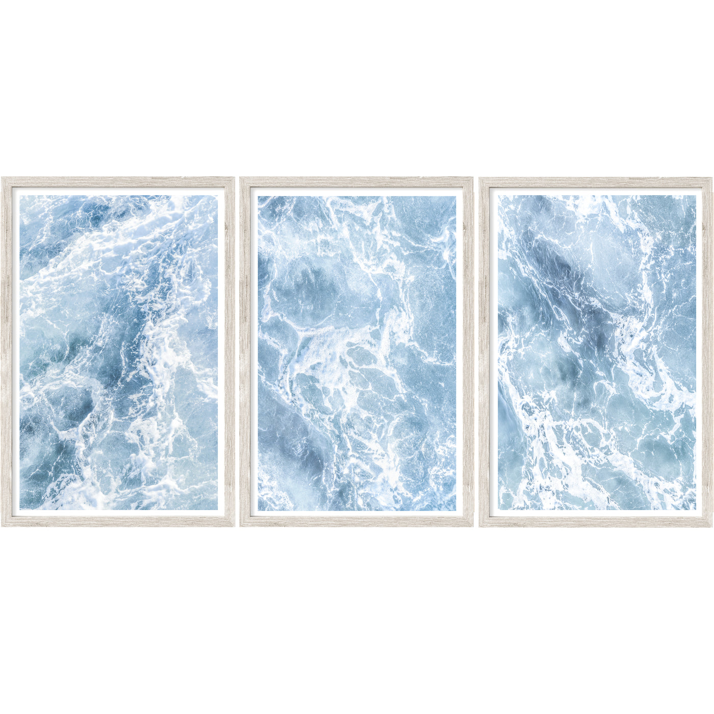 Rolling Waves Gel Coated Canvas Wall Art Set - Set of Three Blue