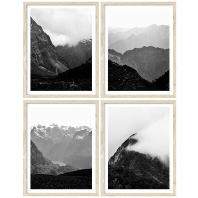 Black & White Foggy Mountains II - Set of 4