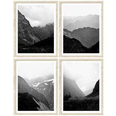 Black & White Foggy Mountains - Set of 4