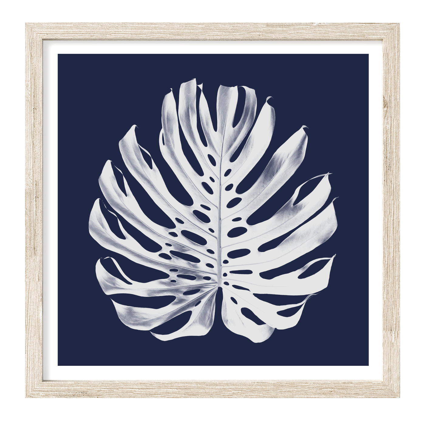 Navy Monstera Leaf Print