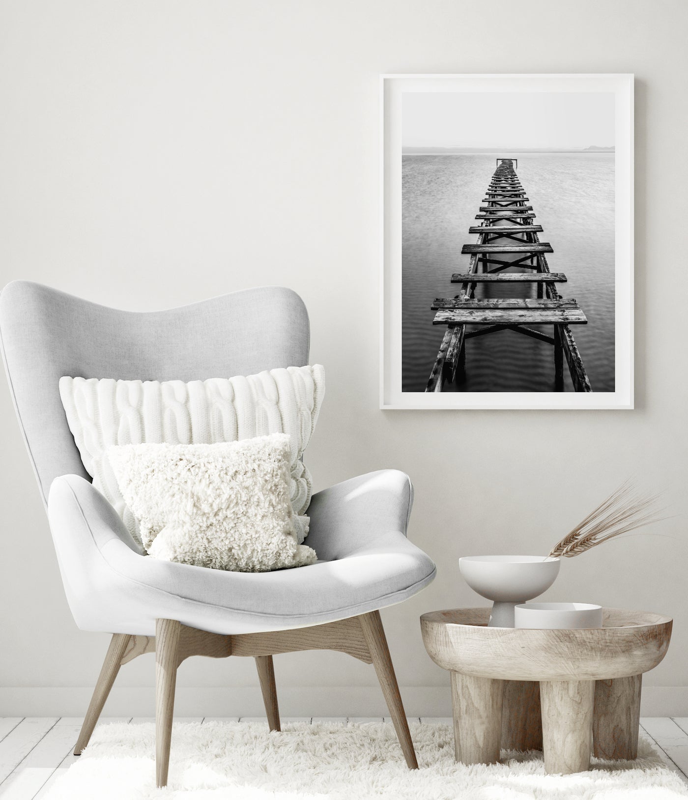 large black and white pier art print for modern living room | arrtopia