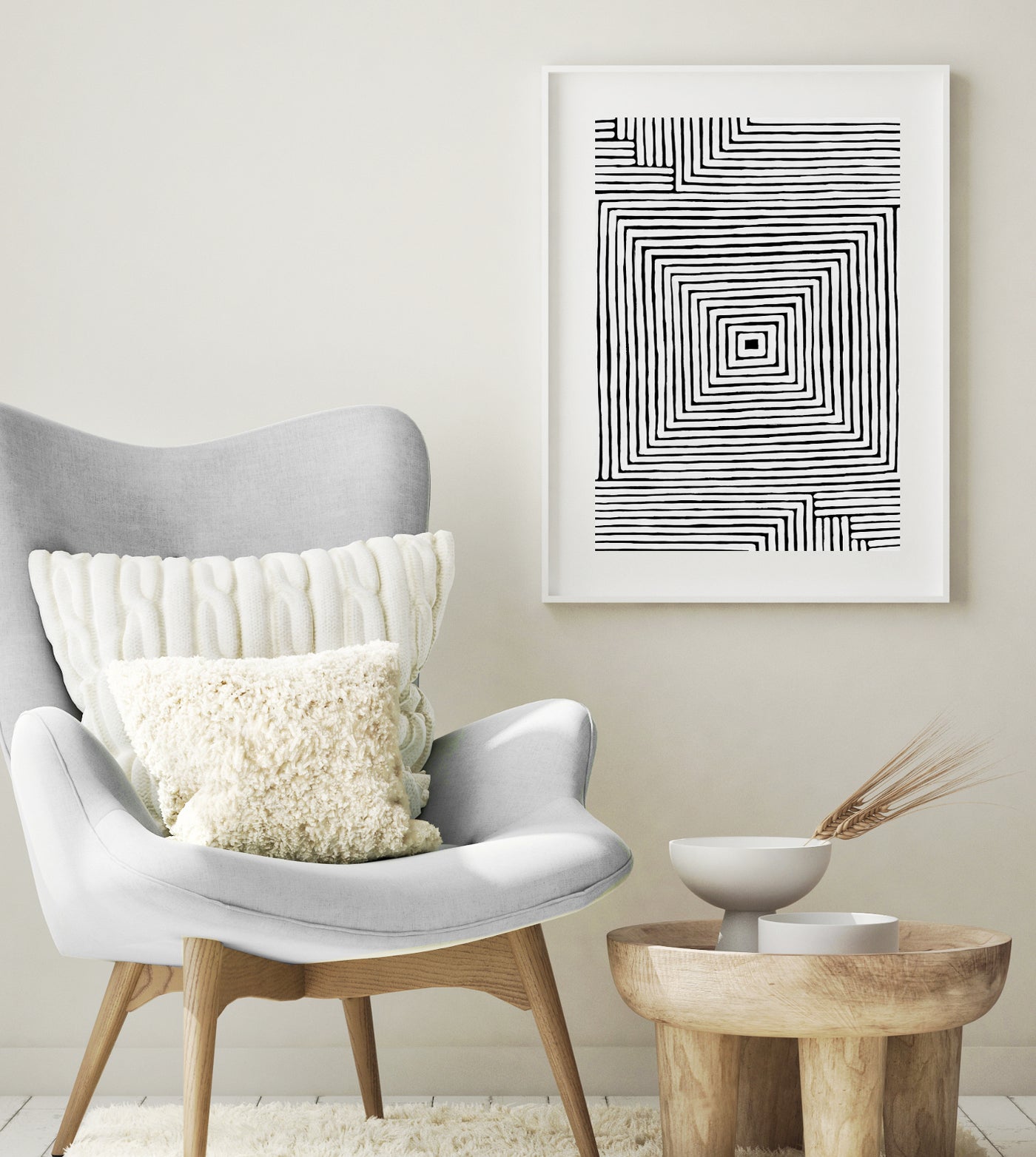 Black & White Abstract Wall Art, Contemporary Geometric Art Print, Ready-to-Hang Canvas, Extra Large Wall Decor | arrtopia