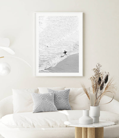 surfing art print, black & white beach poster by arrtopia