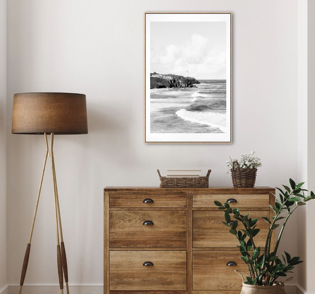 Black & White Coastal Landscape Wall Art,  Norah Lighthouse Photography Print, Extra Large Wall Decor | arrtopia