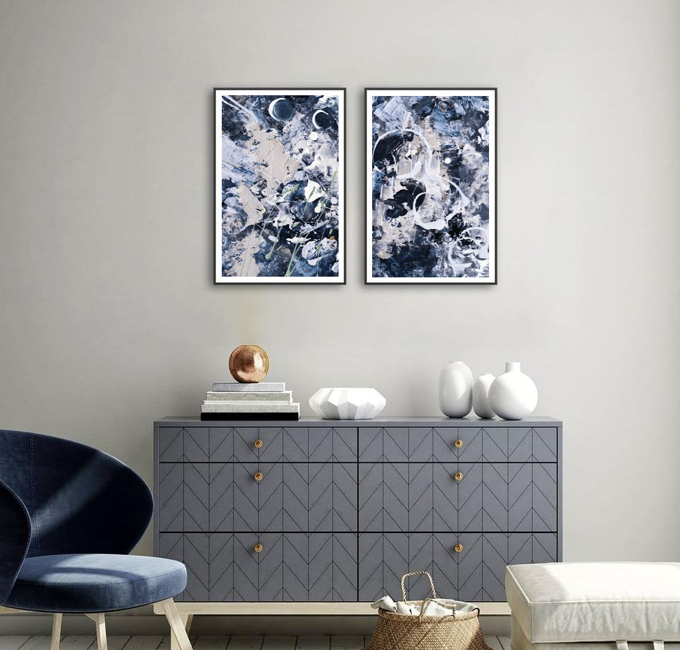 Abstract Wall Art, Contemporary Blue Art Print Set, Ready-to-Hang Canvas, Extra Large Wall Decor | arrtopia