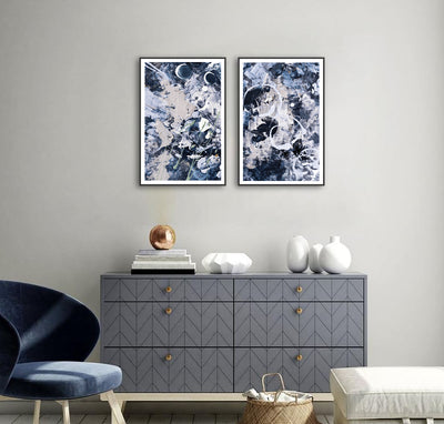 Abstract Wall Art, Contemporary Blue Art Print Set, Ready-to-Hang Canvas, Extra Large Wall Decor | arrtopia