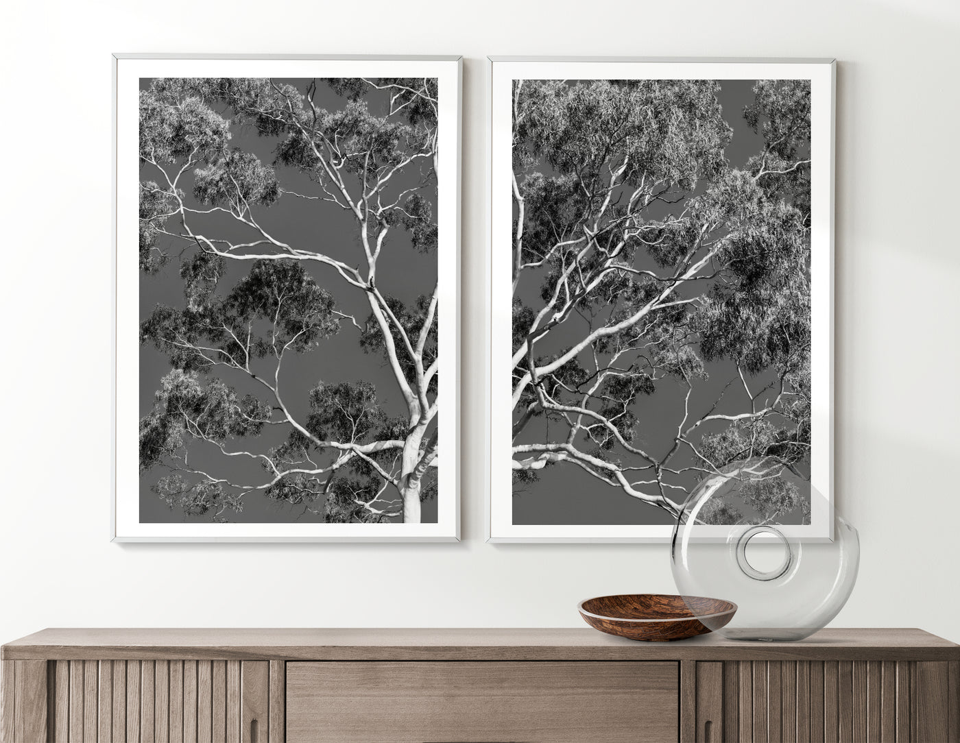 large black & white eucalyptus tree wall art set | arrtopia