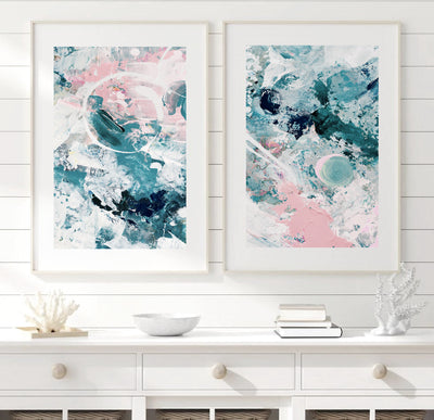 Abstract Wall Art, Contemporary Blue and Pink Art Print Set, Ready-to-Hang Canvas, Extra Large Wall Decor | arrtopia