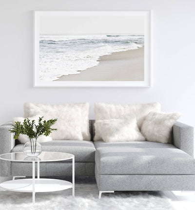 large beach art print, neutral coastal artwork by arrtopia