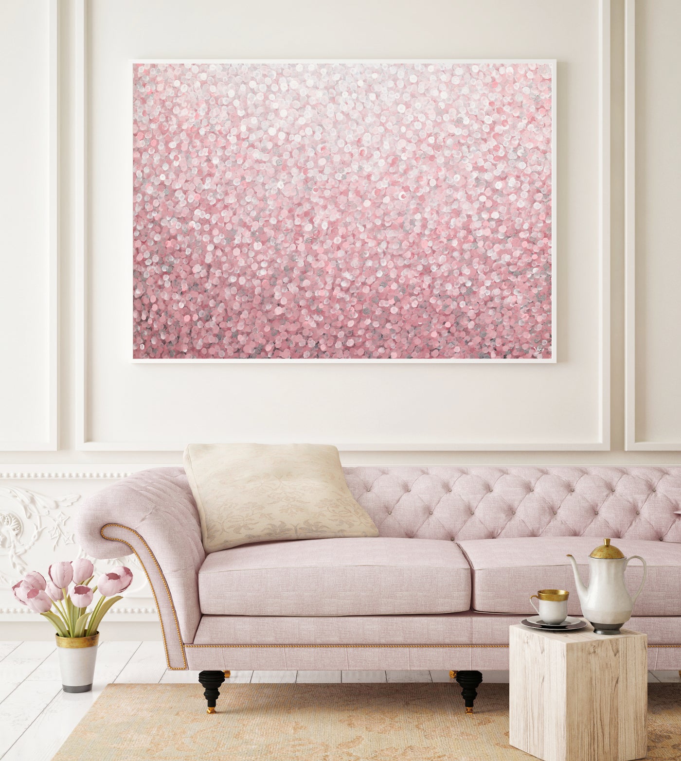 Abstract Wall Art, Contemporary Pink Dot Art Print, Ready-to-Hang Canvas, Extra Large Wall Decor | arrtopia